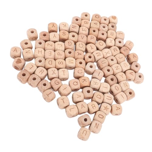 Lose Holzperlen, 100PCS 12mm Seitenlänge 4.5mm Lochdurchmesser Quadratische Holzperlen Alphabet Muster Design Lebendige Farben Alphabet Perlen für Armbänder, Halsketten von Focket