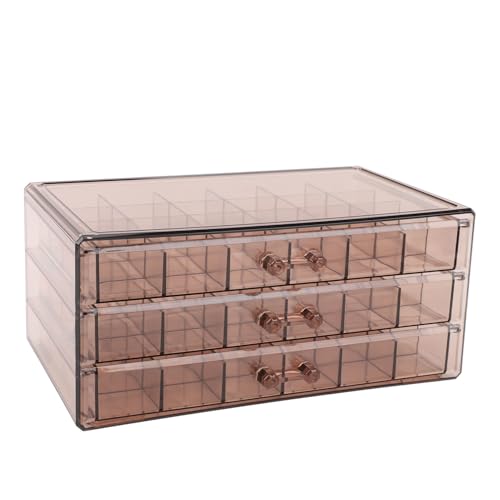 3-lagige 72-Gitter-Organizer-Box aus Transparentem Acryl, Schmuckschatulle für Frauen, Ohrringe-Halter-Organizer-Box für Ohrringe, Halsketten, Armbänder, Ringe (Dunkelbraun) von Fockety