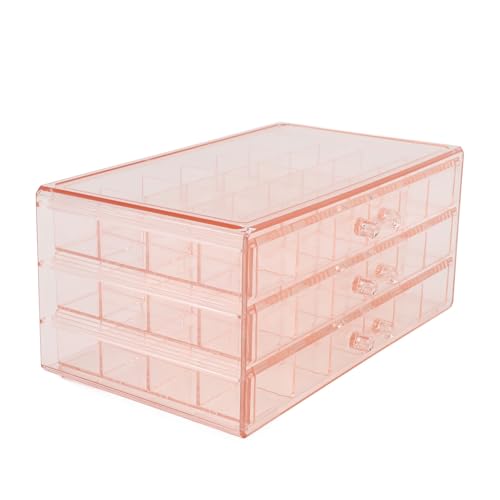 3-lagige 72-Gitter-Organizer-Box aus Transparentem Acryl, Schmuckschatulle für Frauen, Ohrringe-Halter-Organizer-Box für Ohrringe, Halsketten, Armbänder, Ringe (Rosa) von Fockety