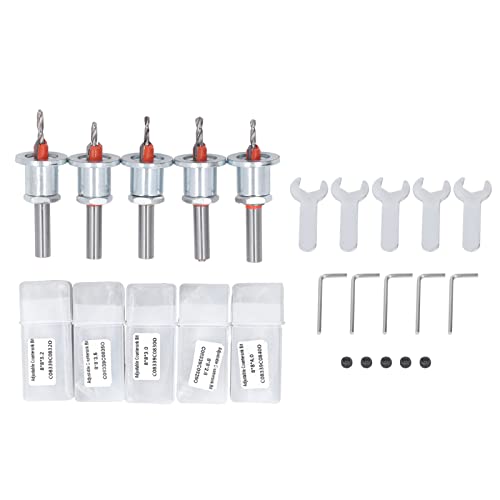 5pcs Countersink -Bohrbit -Set, Holzbearbeitungs -Countersink -Set, Holzbearbeitungswerkzeuge, Einstellbare Ersatzkombination mit Häuse für Holzmetall -Elektrowerkzeug von Fockety