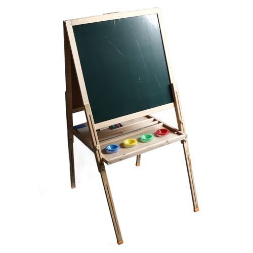 Staffelei für Kinder, faltbares und anhebbares doppelseitiges magnetisches Whiteboard und Kreidetafel, 83–145 cm höhenverstellbare, löschbare Kinderstaffelei zum Malen und Zeichnen von Fockety