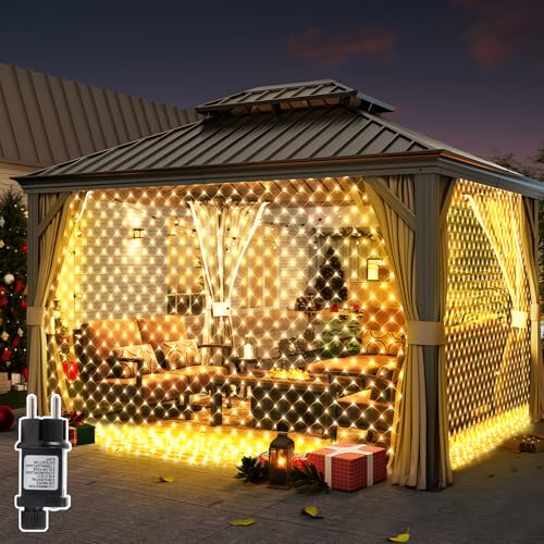 Focxoio LED Lichternetz 3 x 2M 200LEDs Lichterkette Netz, IP44 Lichternetz Außen mit 9 Modi, Speicher- und Timerfunktion, Lichterkettennetz Innen und Außen für Büsche Garten, Warmweiß von Focxoio