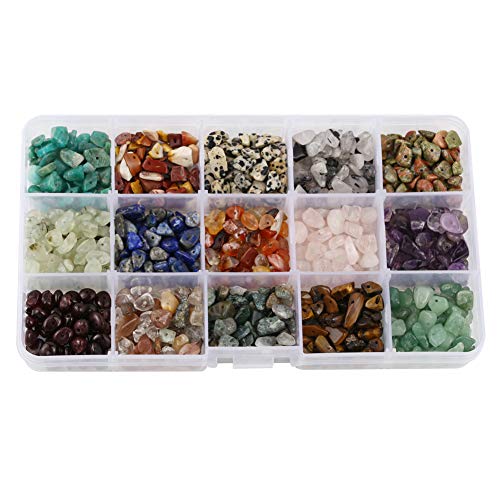 15 verschiedene Arten von Edelstein-Splittern, Kristallquarzstein, unregelmäßig geformte, lose Perlen, zerkleinerte Kristallstücke für DIY-Armband-Halskettenherstellung von Fodattm