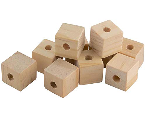 50 Stück unlackierte Massivholzperlen, 2,5 cm, naturbelassen, blanko, Holzwürfel mit Löchern für Kleidung, Halskette, DIY Handwerk von Fodattm