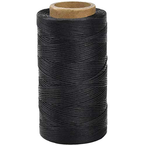 328 Yards Wachs Faden Schwarz, 150D Gewachster Faden 1mm, Gewachste Ledergarn, Glänzender Wachsfaden Thread Leder, Flache Lederfaden Gewachst Für Buchbinden,Handnähen,Reparatur, Schmuck,Häkeln von Fodlon