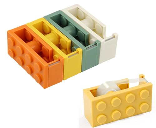 4 Pcs Klebebandabroller, 10,7x4x5,2cm, Abroller Klebeband Nachfüllbarer, Klebestreifen Abroller in Bausteinform, Klebebandspender für Büro Schule Zuhause Restaurants Blumenläden, ohne Klebeband von Fodlon