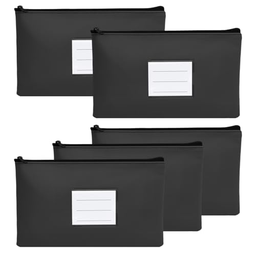 5 Pcs Dokumentenmappe A5, Geldtasche Banktasche Leder Wasserdicht, Dokumententasche A5 mit Reißverschluss und Fenster, Geldscheine Aufbewahrung, Geldmappe Schule Business, Schwarz von Fodlon