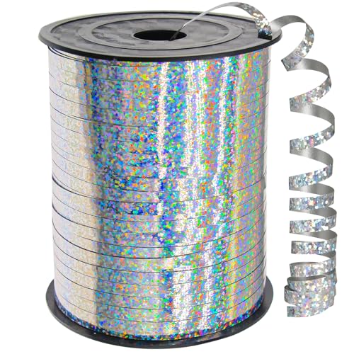 Foeipy Geschenkband Glänzendes Metallic Curling Ribbon 500 Yard Glitter Ribbon für Geschenkverpackungen, Partydekoration, Ballonschnur, Hochzeitsdeko (Silber) von Foeipy