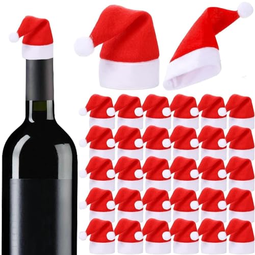 Christmas Wine Bottle Cover, Cup Santa Hat Cutlery Cover, Santa Hats Silverware Holders, Christmas Tableware Decorations, Holiday Wine Accessories, Festive Tableware Covers, Cute Santa Hat Decorations von Foeirp