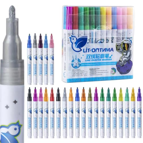 Foeirp Glitzernde Marker, Glitzer-Textmarker, schimmernde Farbmarker, 24 farbige schimmernde Konturenmarker, Glitzerstifte für Kinder und Erwachsene, Bastelarbeiten, Scrapbook und Kunstbedarf von Foeirp