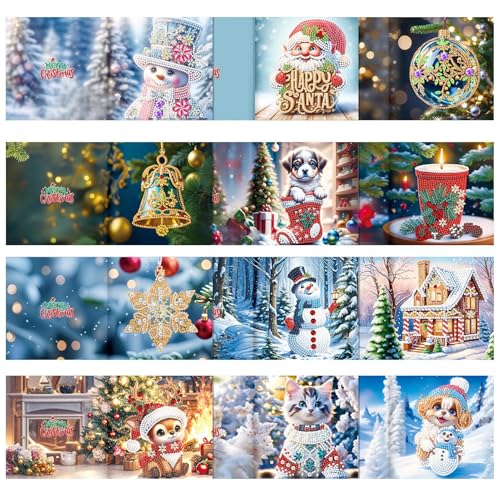 Foeirp Weihnachtsgrußkarten-Set, Weihnachtskarten-Bastelset, 5D-Weihnachtskarten-Sets, Weihnachtskarten-Bastelset, Kinder-Weihnachts-Bastelsets 30 x 15 cm/11,81 x 5,91 Zoll für Mädchen, Kinder von Foeirp