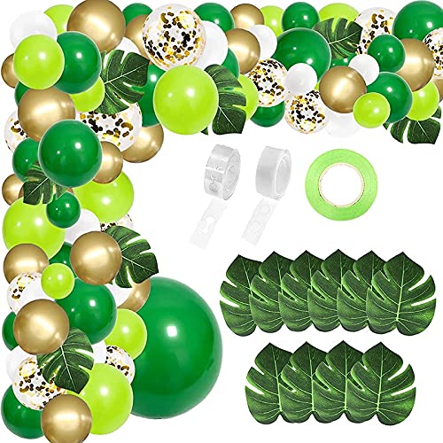 Foemey 134-teiliges Set mit grünen Luftballons, Dschungelparty, mit künstlichen tropischen Palmblättern für die Geburtstagsfeier von Foemey