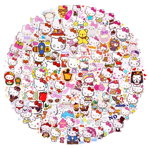 100 Stück Anime Aufkleber, Hello Kitty Vinyl Sticker Set Wasserfest Graffiti Stickers, Cute Aufkleber für Laptop Skateboard Koffer Scrapbook Telefone Pad,Geschenk für Kinder Teenager Erwachsene von Foesihep