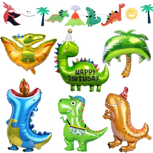 Dino Luftballon Geburtstag Deko Jungen Mädchen - Grüner Dino Geburtstagsdeko Dschungel Ballon Deko Folienballon Happy Birthday Banner Geburtstag Girlande für Dinosaurier Kindergeburtstag Party Deko von Foesihep