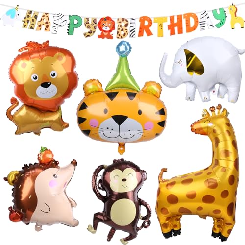 Dschungel Luftballon Geburtstag Deko Jungen Mädchen- Geburtstagsdeko Löwe Affe Zebra Giraffe Helium Ballon Deko Folienballon Happy Birthday Banner Geburtstag Girlande Tiere Kindergeburtstag Party Deko von Foesihep