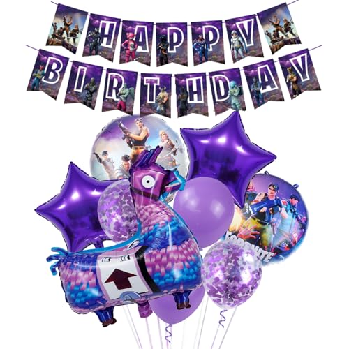 Fortnit Geburtstagsdeko Jungen- Videospiel Luftballons Geburtstag Deko Gamer Ballons Deko Happy Birthday Banner Spiel Folienballons Kindergeburtstag für Spielliebhaber Theme Party Supplies Deko von Foesihep