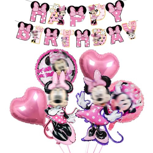 Mini Maus Geburtstagsdeko Mädchen- Rosa Minnie Luftballons Geburtstag Ballons Deko Happy Birthday Banner Maus Folienballons Kindergeburtstag Partyzubehör für Kinder Min-nie Theme Party Supplies Deko von Foesihep