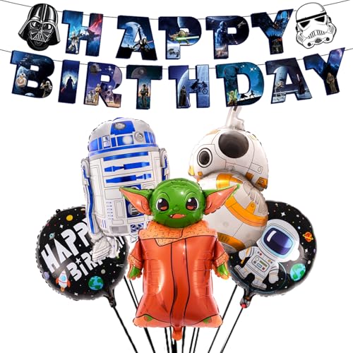 Star Krieg Geburtstagsdeko Junge Mädchen- Sterne Wars Luftballons Geburtstag Ballons Deko Happy Birthday Banner Yod-a Folienballons Roboter Kindergeburtstag für Kinder Star Theme Party Supplies Deko von Foesihep