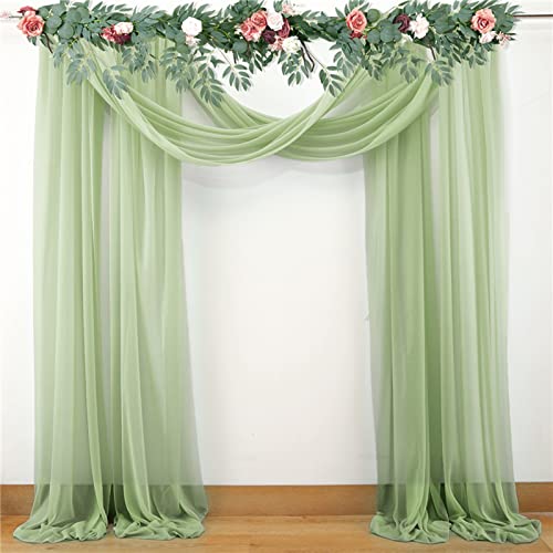 2 Paneele Hochzeitsbogen Draping Stoff Grün Hochzeit Bogen Vorhänge Chiffon Stoff Vorhang Durchscheinender Hintergrund Vorhänge für Hochzeit Party Decke Hintergrund Dekor von Fofetbfo