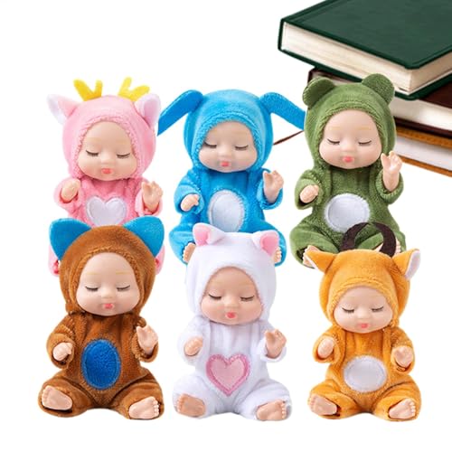 Fogukier Realistische schlafende Puppen | 6 x niedliche 7,6 cm große Spielzeug-Rebirth-Schlafpuppen – realistische Reborn-Puppen-Sammelfiguren, Rollenspiel mit weicher Kleidung für Kinderwagen, von Fogukier