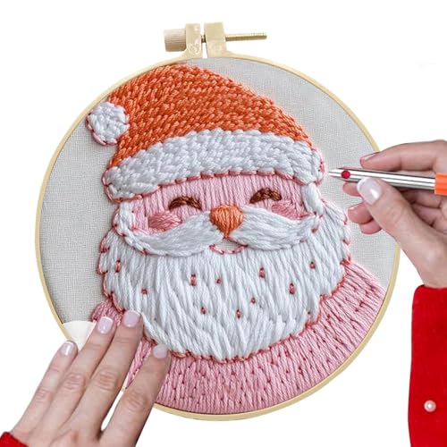 Fogukier Weihnachts-Stickset,Stickset Weihnachten - Nähmuster Handstickerei Ornament,Vielseitiges Nadelspitzen-Reifen-Set, dekorativ für Schlafzimmer, Büros von Fogukier