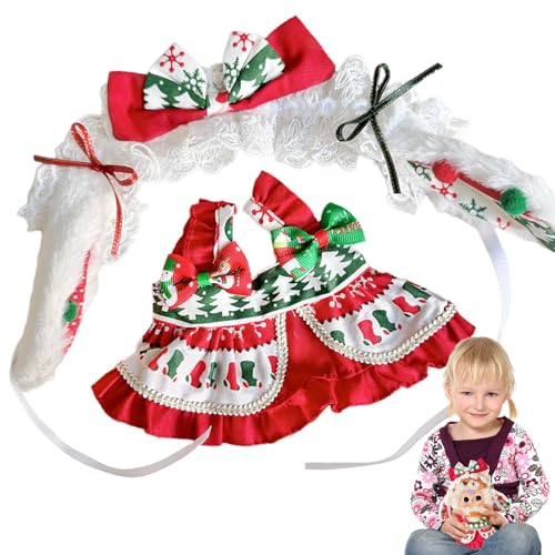 Fogukier Weihnachtspuppenkleid,Weihnachtspuppenkleidung - Plüschpuppe, niedliche Hasenohr-Kopfbedeckung, Kleidung,Rotes Puppen-Weihnachts-Anziehset, Puppenkleidungs- und Zubehörset für den von Fogukier