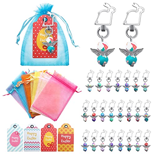 Fogun 24 Set Engel Schlüsselanhänger Fröhliche Ostern Tags Organzabeutel Für Ostern Babyparty Geburtstagsfeier Dekoration Engel Schlüsselanhänger von Fogun