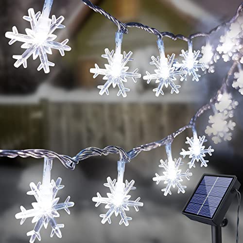 Fohil Solar Lichterkette Außen, 100 LED 12M Schneeflocke Solar Lichterketten Aussen IP65 Wasserdicht Lichterketten Innen 8 Modi Weihnachtsbeleuchtung Weihnachtsdeko Aussen Garten Balkon deko von Fohil