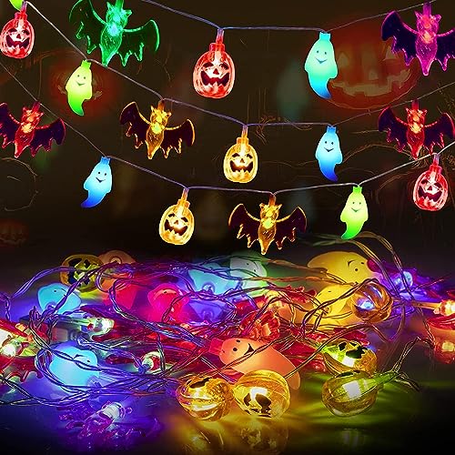 Halloween Lichterkette 30LED 14.7FT/4.5M Halloween Kürbis Licht Schläger Geister Dekoration Wasserdicht 8 Modi, Batteriebetrieben,Schrecklich Halloween-Lichter Beleuchtung für Outdoor Indoor Decor von Fohil