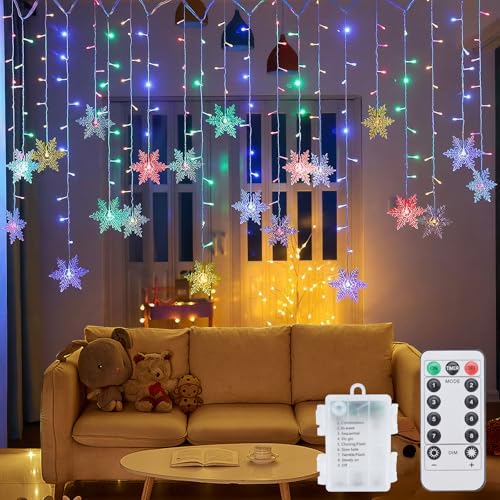 LED Schneeflocke Lichterkette, 96LED Lichtervorhang Weihnachtsdeko, Fenster Lichterkette Innen, Wasserdicht 8 Modi Bunte Lichterkette Vorhang für Fenster, Zimmer, Weihnachtsbeleuchtung Innen Außen von Fohil