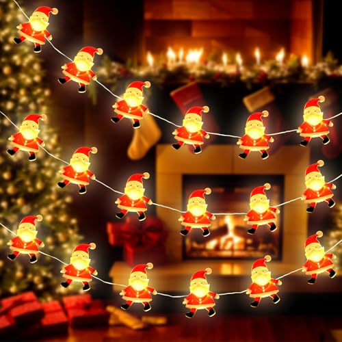 Led Lichterketten Innen, 2M 20LED Weihnachtsmann Lichterketten Batterie Wasserdicht Weihnachten Lichterkette Innen Außen für Garten, Balkon, Zimmer Weihnachtsdekoration, Warmweiß von Fohil