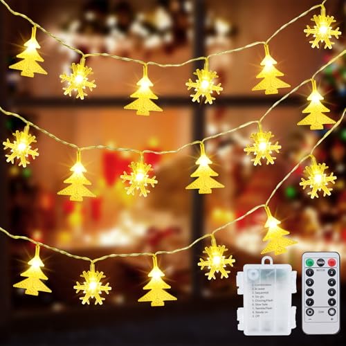 Led Weihnachtslichterkette Innen, 6M 40LED Schneeflocke Weihnachtsbaum Weihnachtsbeleuchtung Außen Batteriebetriebene Lichterkette Innen 8 Modi Wasserdicht Weihnachtsdeko Aussen für Garten Fenster von Fohil