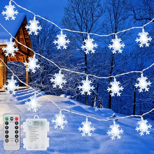 Led Weihnachtslichterkette Innen, 6M 40LED Schneeflocke Weihnachtsbeleuchtung Außen Batteriebetriebene Lichterkette Innen 8 Modi Wasserdicht Weihnachtsdeko Aussen Innen für Garten Weihnachtsbaum von Fohil