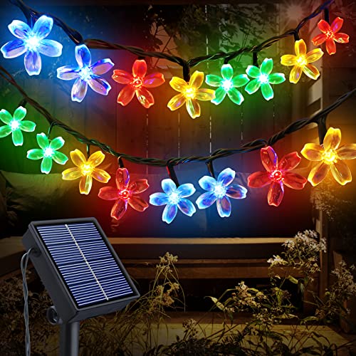 Solar Lichterkette Außen, 100 LED 12M Kirschblüten Lichterketten Aussen IP65 Wasserdicht Lichterketten Innen 8 Modi Wasserdicht Solarlichterkette für Garten, Balkon, Hochzeit, Zaun, Dekorationen von Fohil