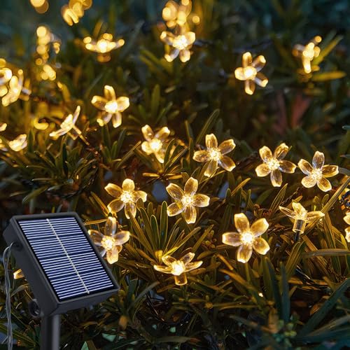 Solar Lichterkette Aussen 12M 100 LED Blumen Lichterkette Außen Solar IP65 Wasserdicht, 8 Modi Solarlichterkette für Garten, Terrasse, Balkon, Bäume, Hochzeiten, Garten Deko Geschenkideen fur Mutter von Fohil