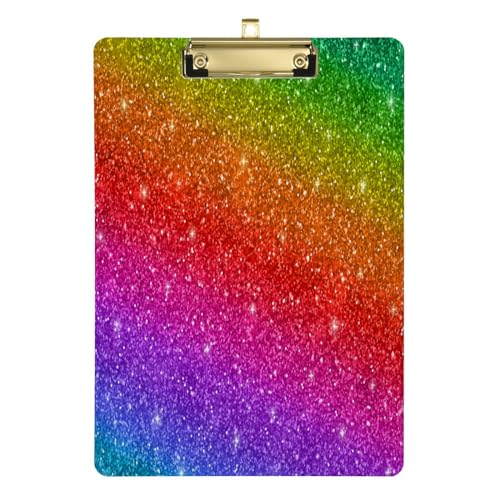 Acryl-Klemmbrett A4/Briefgröße, Acryl-Klemmbrettmappe mit niedrigem Profil-Clip, 5. Klasse, Essentials für Lehrer, 31,8 x 22,9 cm, bunter Regenbogen-Glitzer von Foiosoh