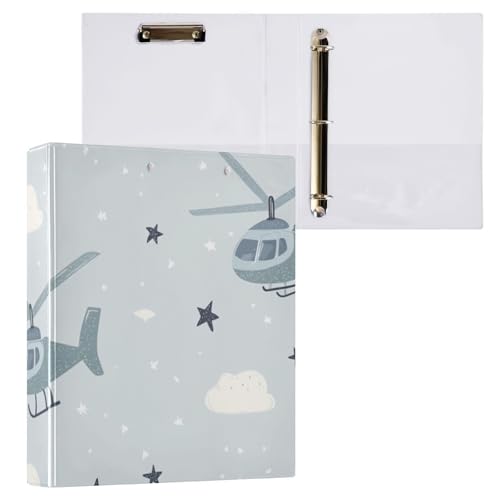 Drei-Ringbücher 3,8 cm Ordner mit Taschen 1/2 Packung Ordner Schulhefter 200 Blatt Hubschrauber und Sterne Wolkenblau von Foiosoh