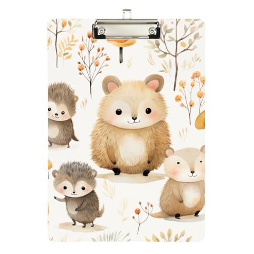 Foiosoh Klemmbrett aus Kunststoff, Igel-Design, wasserdicht, für Schüler, Mädchen, Kinder, Lehrer, Größe 22,9 x 30,5 cm, Braun von Foiosoh