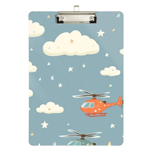 Foiosoh Klemmbrett mit Helikopter und Sternen, silberfarben, transparent, für Volleyball, Baseball, Trainer, Größe 22,9 x 30,5 cm von Foiosoh