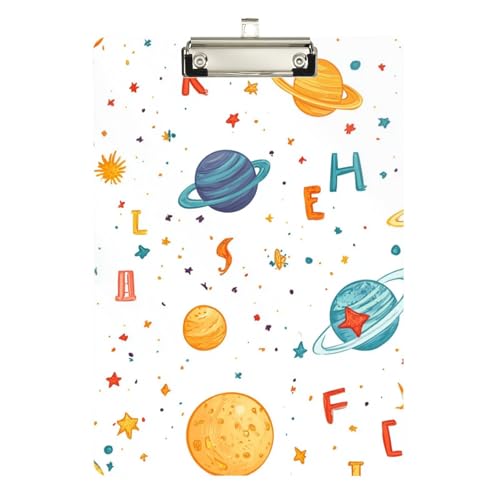 Foiosoh Klemmbrett mit Planeten und Alphabet, Standardloch für Klassenzimmer der 5. Klasse, für Lehrer, Größe 22,9 x 30,5 cm, Weiß von Foiosoh