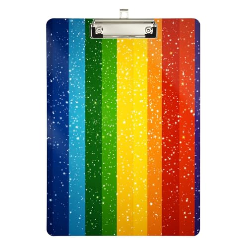 Foiosoh Klemmbrett mit Regenbogenstreifen, buntes Klemmbrett für Mädchen, Hartplatte für Hausaufgaben, Kindergröße, 22,9 x 30,5 cm von Foiosoh