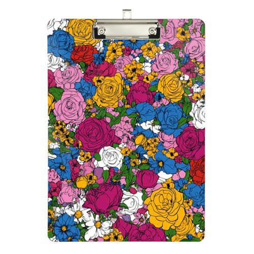 Foiosoh Klemmbrett mit Rosen-Sommer-Blume, bunt, Standard-Loch, für Schüler, Mädchen, Kinder, Lehrer, Klemmbrett, Größe 22,9 x 30,5 cm von Foiosoh