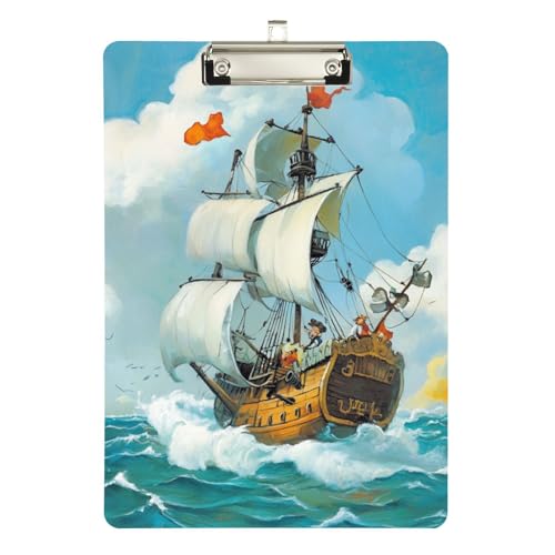 Foiosoh Piratenschiff und Meer Klemmbrett mit Haken zum Aufhängen, Hartbrett für Hausaufgaben, pädiatrische Größe 22,9 x 30,5 cm von Foiosoh