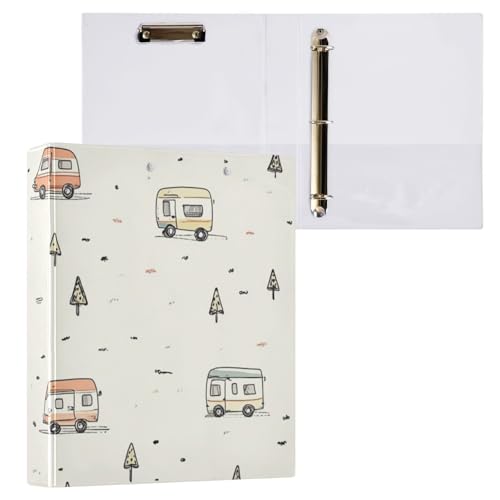 Runder Ringbuch, 3,8 cm, Ordner mit Tascheneinband, 1/2 Packung Ordner für Schule, 200 Blatt, Camper, Wohnwagen, Auto, Beige von Foiosoh