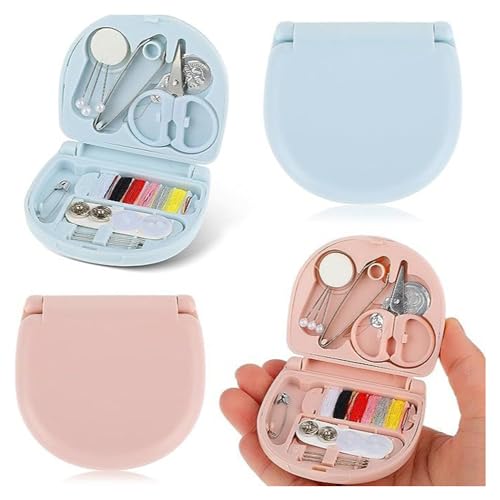 Mini Travel Sewing Kit, 2-Pack Portable Sewing Kit mit faltbarem Etui für den täglichen Hausgebrauch Reisen Anfänglich Notfall Nähen Reparatur Kit DIY Nähzubehör (Rosa, Blau) von Fokecci