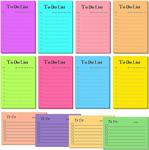 To Do Haftnotizen Klebezettel 12 Packs liniert, 600 Blatt To Do Liste bunte Notizblöcke für Schule, Büro, Zuhause von Fokecci