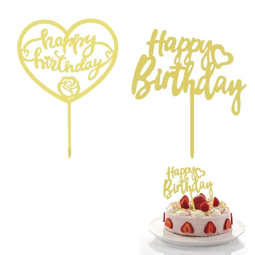 2 Stück Happy Birthday Cake Topper, Happy Birthday Cake Topper Kit, Acryl Cake Toppers Gold Kuchen Dekoration für Jungen Mädchen Kinder Geburtstag von Fokelyi