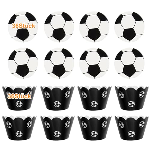 36 Stück Fussball Cupcake Topper, Fußball Sport Kuchen Dekoration, Cupcake Toppern, Geeignet für Geburtstagsfeier Babyparty, Dekoration, Kuchendekoration (Kommt mit 36 ​​Fußball-Pappbechern) von Fokelyi