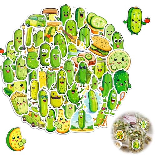 51 Stück Gurken Aufkleber, Niedliche Wasserdicht Funny Früchte Aufkleber, Cartoon Cucumber Stickers Set, Stickers für Kinder Teens Erwachsenen von Fokelyi