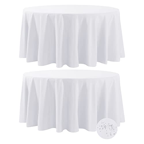 Fokitut Wasserdichte runde Tischdecke, 330 cm, schmutzabweisend und knitterfrei, Polyester-Tischdecke, Stoff-Tischdecke für Küche, Esszimmer, Hochzeit, Party, Urlaub, Abendessen, Weiß, 2 Stück von Fokitut